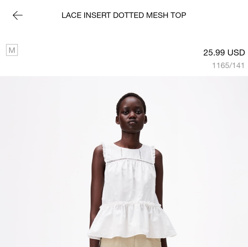 Zara Lace Insert Dotted Mesh Top